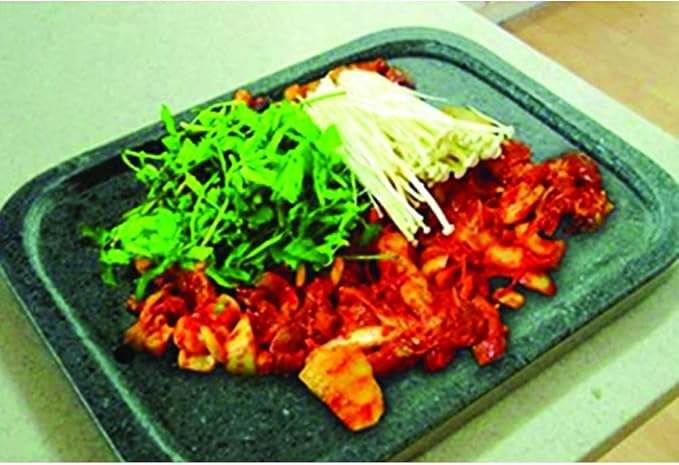 Jangsoo Korean Circular Stone BBQ Grill, Gobdol Stone Plate, 11.8" Round Grill Pan for Pork Belly Roasting, Stovetop Barbecue