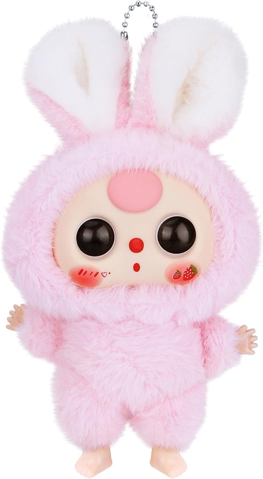 Vinyl Plush Pendant, Stuffed Animals with Cute Vinyl Face Vivid Expression for Girls Boys, Kawaii Macaron Pink Plush Figures Stuffed Doll Gift for Birthday Christmas Home Car Décor Collectibles Toys