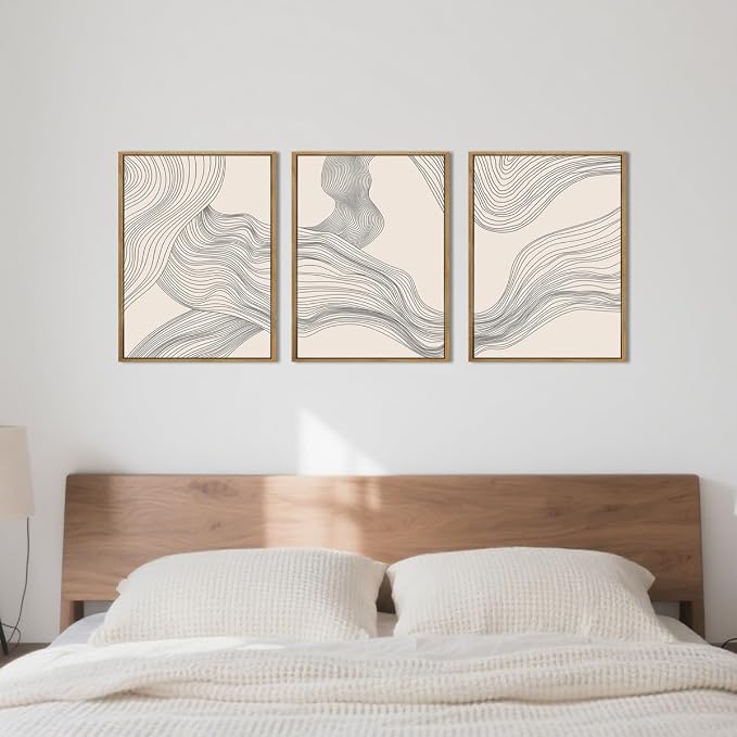 ANHUIB Neutral Canvas Wall Art Modern Abstract Canvas Painting Beige Wall Decor 12x16 Inch Set of 3 for Living Room Bedroom Bathroom