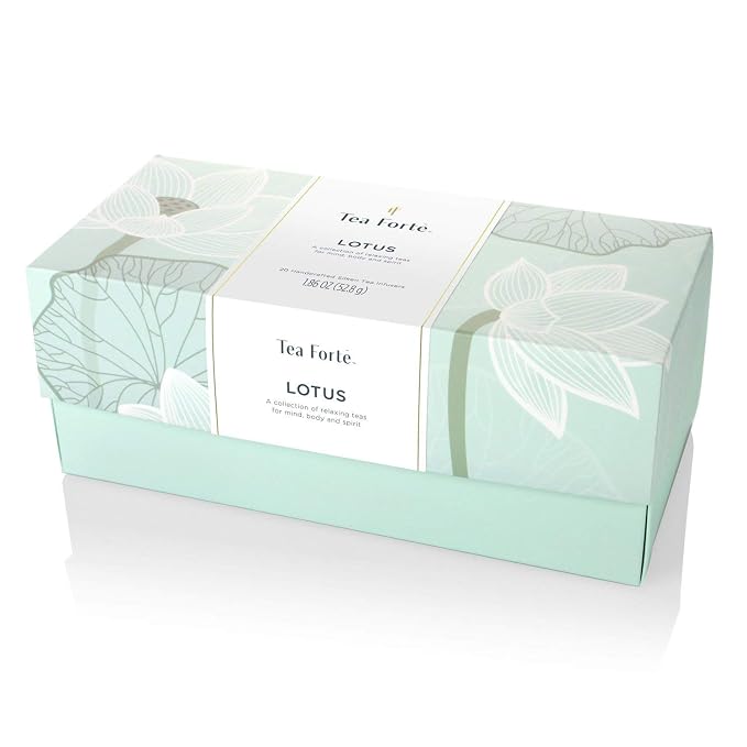 Tea Forte Premium Presentation Box Gift Set Sampler, 20 Count, Assorted Blends Individually Wrapped Handcrafted Pyramid Infuser Bags, Lotus Tea