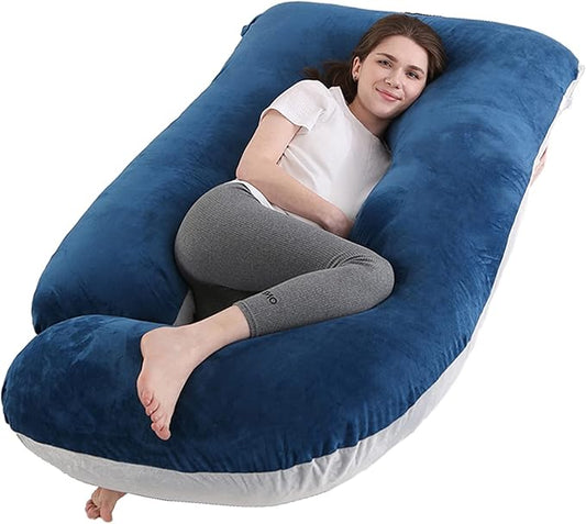 Jcickt Pregnancy Pillow for Sleeping,59 inch J/U-Shaped Maternity Pillow with Removable Washable Cover, Side-Sleeping Pregnant Body Pillow-Support for Backs,Legs, Belly, HIPS, Improve Sleep-Blue Grey