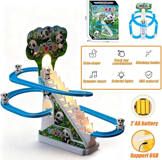 Panda Climbing Toy Set Electric Light Slide Climbing Toys for Automatic Stairs,Playful Santa Race Game Christmas Roller Climbing Toys with LED Light and Music for Toddlers Boys Girls
