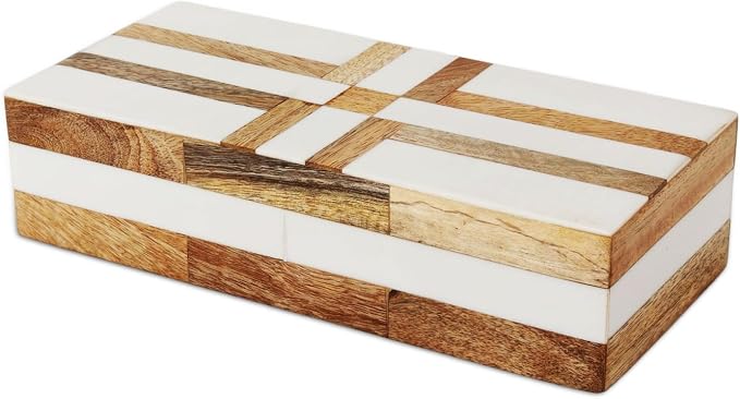 Handicrafts Home White Decorative Storage Box with Lid Wooden Coffee Table Storage Box Decorative Box Organizer for Living Room Home Decor – Resin Inlay Patisserie Delight Collection- 10x4.5x2.5