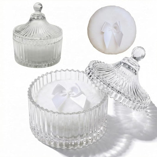 2 Pcs Large Body Powder Puff and Container Powder Container with Puff Powder Puff Crystal Container Soft Washable Reusable Velour Face Body Glitter Powder Puff Wet Dry Makeup (White 1)