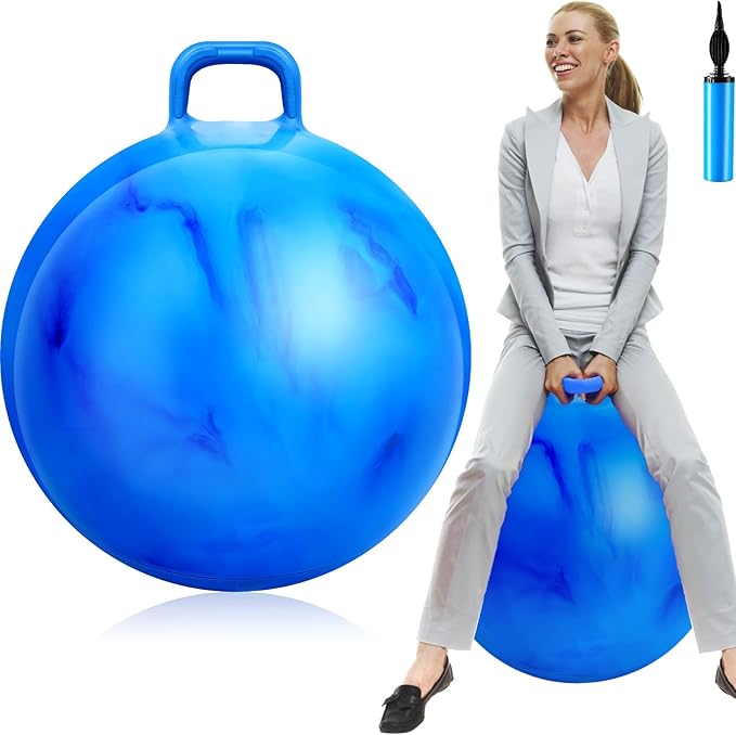Lewtemi Hopper Ball, Hopping Toys for Adults, 18 Inch Bouncing Ball Hippity with Handle Rubber Hop, Jumping Exercise with Air Pump for Outdoors Games Toys(Gradient Blue,22 Inch)