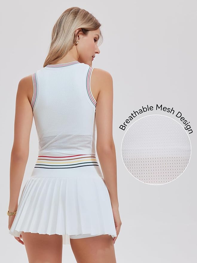 Two Piece Tennis Skirt Set for Women High Waisted Pleated Athletic Golf Skirt Sets Women 2 Piece Outfits with Pockets