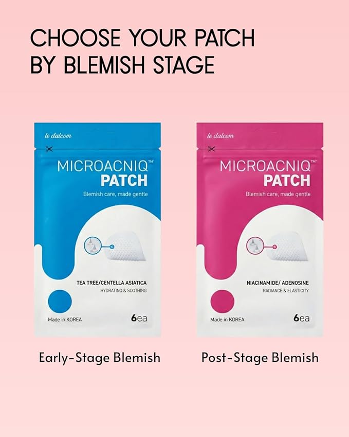 le dalcom Korean Micro-darts Patch, Post Blemish Dark Spot Care for Radiance & Elasticity, Brighter-looking Skin Tone, Niacinamide & Adenosine, Individual Blister Package (6 Patches)