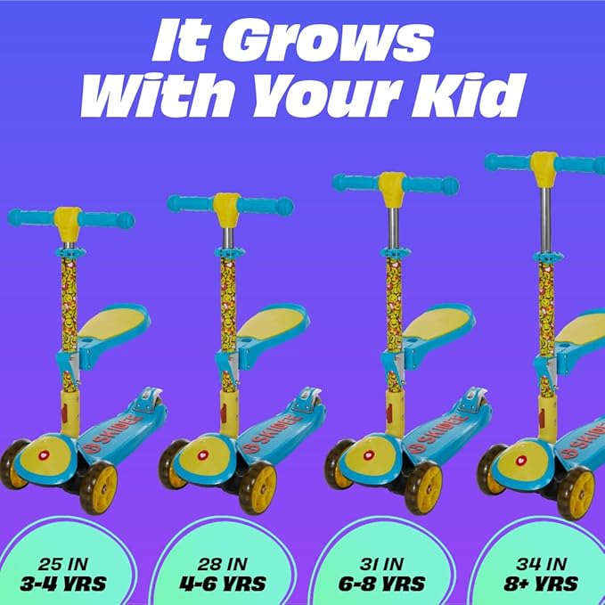 SKIDEE Kick Scooter for Kids Foldable 3 Wheel Scooter with Lean-to-Steer, Adjustable Height, Removable Seat & LED Light Wheels | Toddler Scooter Up to 12 Year Old Boys/Girls