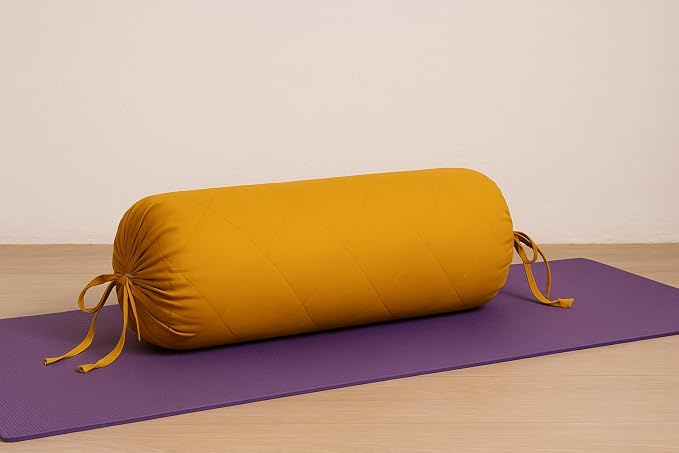 Saffron Quilted Bolster Pillow Cover (Mustard, 8" Diameter x24 Long (20 cm x 60 cm))