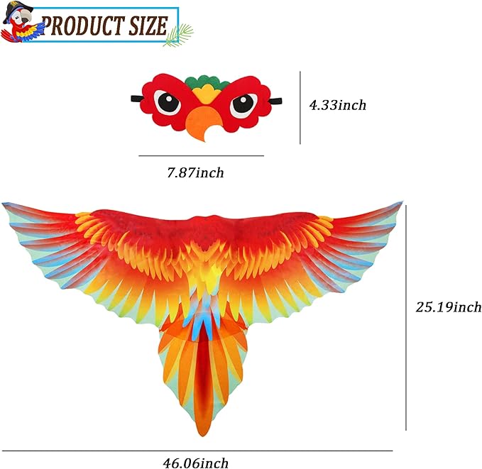 Bird-Costume-Parrot-Wings for Kids with Bird Headbands, Boys Girls Eagle Dress-up Cape Halloween Party Favors Gifts