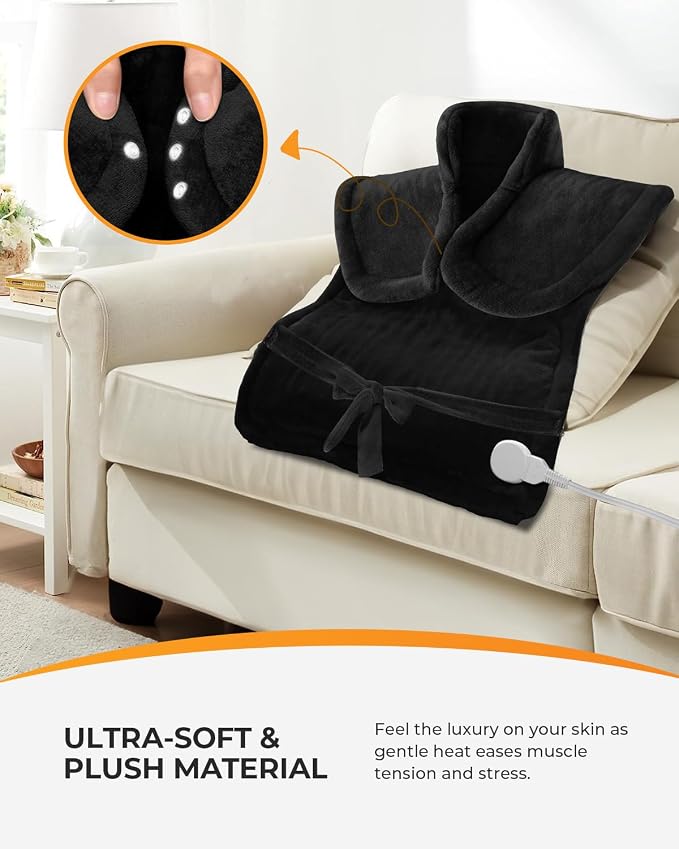 CooCoCo Heating Pad for Back Pain Relief, Electric Heat Pad for Neck and Shoulder, FSA Eligible Full Back Heated Pad, Fast Heating, ETL Certified, 24"x33", Light Black