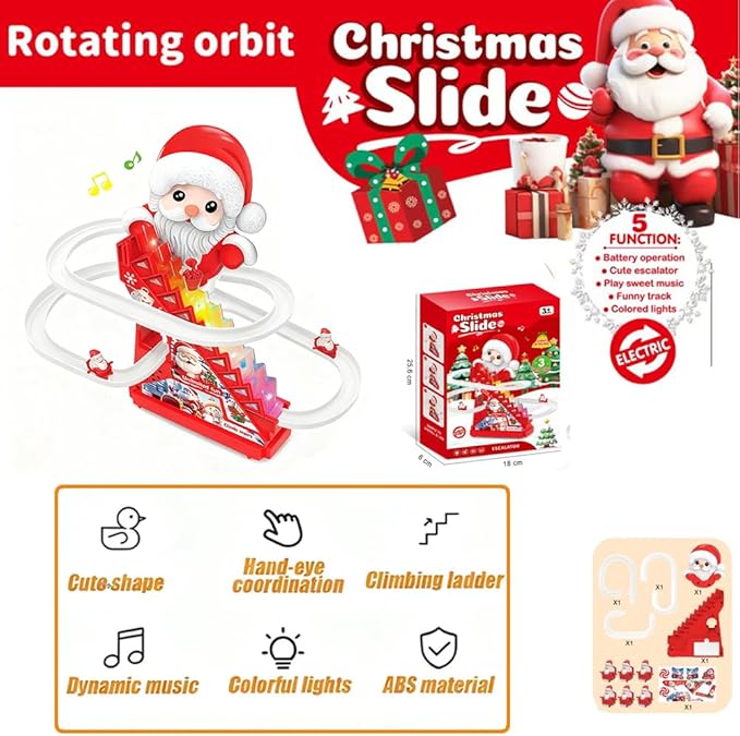Santa Climbing Toy Set Electric Light Slide Climbing Toys for Automatic Stairs,Playful Santa Race Game Christmas Roller Climbing Toys with LED Light and Music for Toddlers Boys Girls