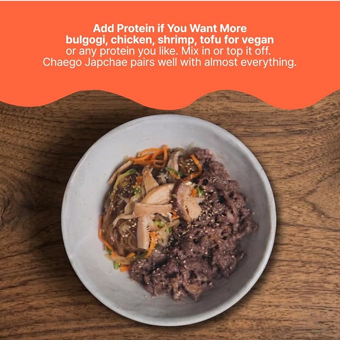 Chaego Japchae Korean Glass Noodles Stir-Frying Vegan Asian Prepared Meals Self Heating Instant 2 serving