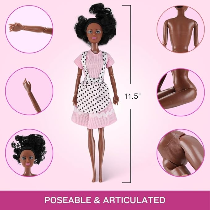 Liberty Imports 6 Set of African American Black Toy Dolls - 11.5" Premium Fashion Style Diversity Role Play Dolls, Bundle Variety Pack for Kids, Girls Party Favors