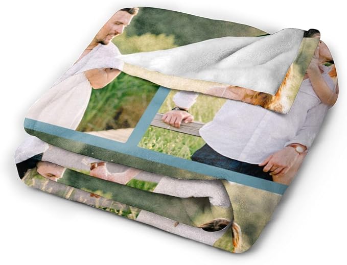 Custom Blanket with Picture Text, Personalized 3 Photo Blanket, HD Printing Customized Flannel Throw Blanket Gifts for Mom Dad Couple Girlfriend Boyfriend Wife Husband Christmas