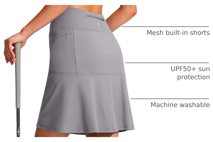 19" Ruffled Golf Skirts for Women | 3 Zipper Pockets, Knee Length, High Waisted, Long Skorts for Athletic, Casual, Tennis, Pickleball