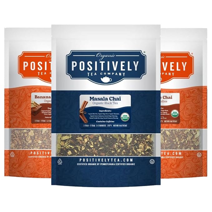 Organic Positively Tea Company, Chai Tea Sampler, Loose Leaf, 4 Ounce, 3 Pack