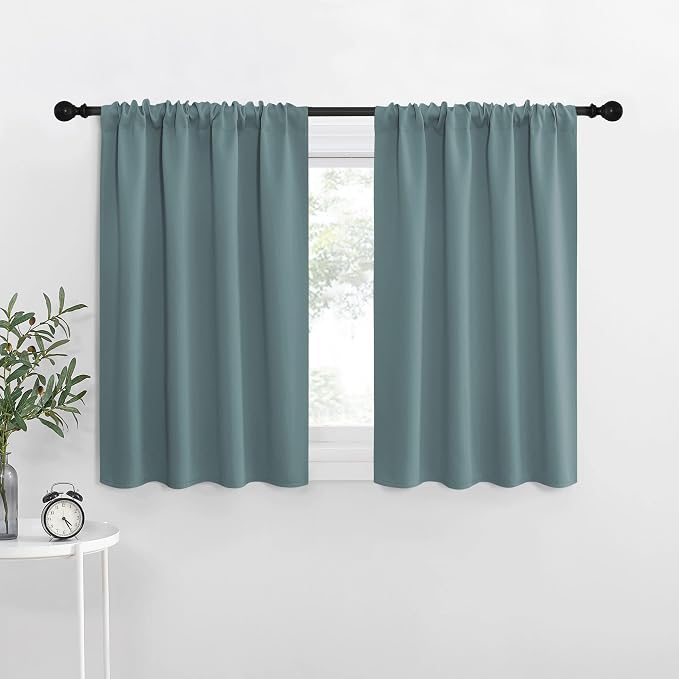 NICETOWN Blackout Curtains for Living Curtains, Greyish Blue, 2 Panels, 29 by 30, Room Darkening Window Curtain Panels, Easy-Care Solid Thermal Insulated Draperies/Drapes for Daughter Room