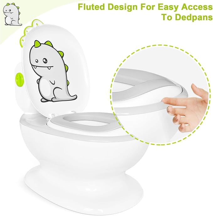 KtEli Toddler Potty Training Seat, Realistic Children's Toilet with Music for 1-3 Years, Dinosaurs Urinal Pot, Toilet Potty Seat for Boys and Girls with Splash Guard, Potty Training Toilet, White
