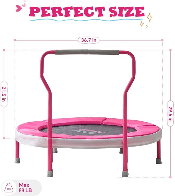 SPORTSOUL Mini Trampoline for Kids 3-6 with Super Safe Foam Handle Bar, 3ft Toddler Trampoline Indoor with No-Gap Cover for Indoor and Outdoor