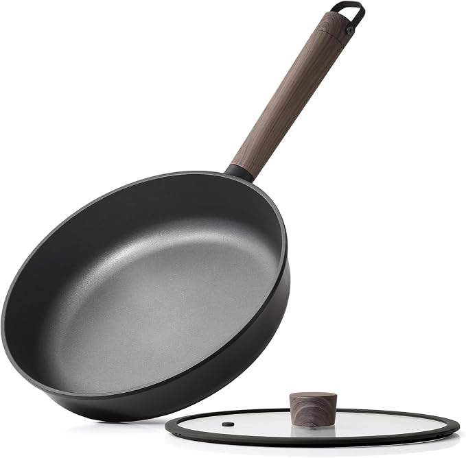 SENSARTE 8" Non Stick Frying Pans Skillet with Lid, PFOA/PFOS Free | Non Toxic Healthy Chef's Pan for Eggs, Works as Small Wok for Cooking, Kitchen & Home Essentials, Induction Compatible, Black