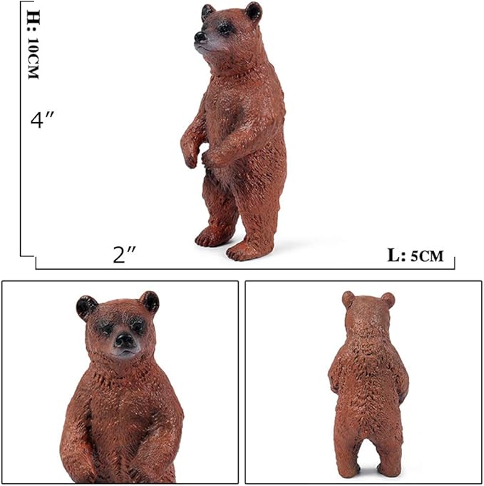 Grizzly Bear Toys Figurines, Plastic Forset Animals Bear Figures for Kids, Realistic Woodland Creature Party Supplies Cake Toppers, Pack of 3