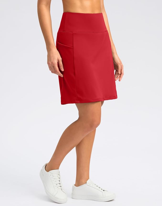 Women's 18" Skorts with 4 Side Pockets High Waisted Long Golf Skirt | Soft, Lightweight, Stretch, Breathable, Mesh Built-in Shorts, Athletic, Tennis, Dressy, Casual
