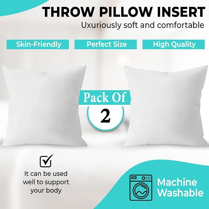 QUBA LINEN 12 x 20 Throw Pillow Insert - Pack of 2 White, Down Alternative Pillow Inserts for Decorative Pillow Covers, Throw Pillows for Bed, Couch Pillows for Living Room (12x20 Inch (Pack of 2))