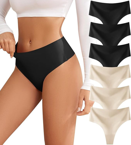 oshkang Thongs for Womens High Waisted Seamless for Women Underwear Sexy Breathable Panties 6 Pack