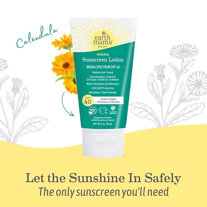 Earth Mama Baby Mineral Sunscreen Lotion & Face Sunscreen Stick Set SPF 40 - Non-Nano Zinc - Broad Spectrum for Babies, Kids & Family - Water Resistant Sun Protection