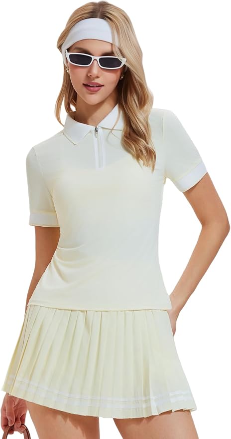 Women's 2-Piece Tennis Skirt Set, Polo V-Neck Top & High-Waisted Pleated Skirt, Athletic Outfit for Golf Pickleball