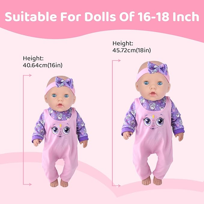 UNICORN ELEMENT 10 Sets Baby Doll Clothes for 14-18 Inch Dolls, Doll Pjs Outfits Playtime Jumpsuits Fit in 15 Inch Dolls Reborn,Total 20 Pcs Outfits and Accessories for 43cm New Born Baby Dolls