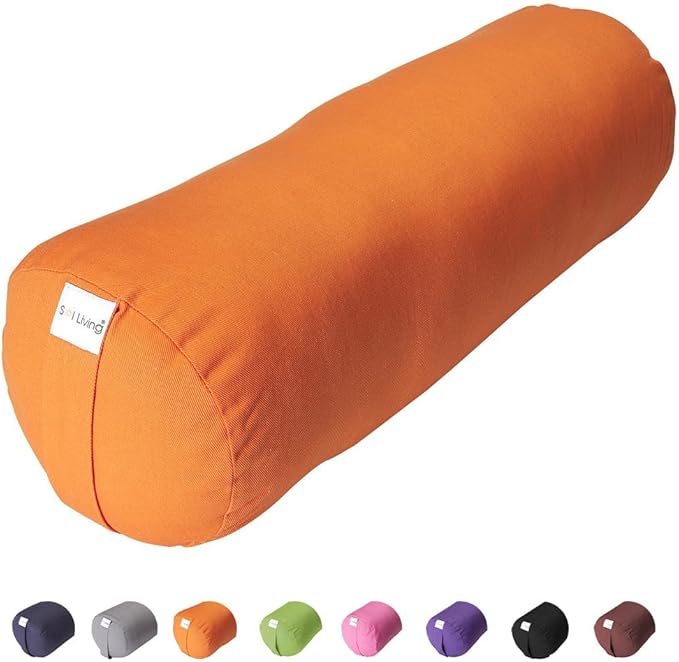Sol Living Yoga Bolster Pillow for Restorative Yoga, 100% Cotton Meditation Cushion, Extra Firm Support Bolster for Yoga Body Pillow with Removable Washable Cover and Carry Handle