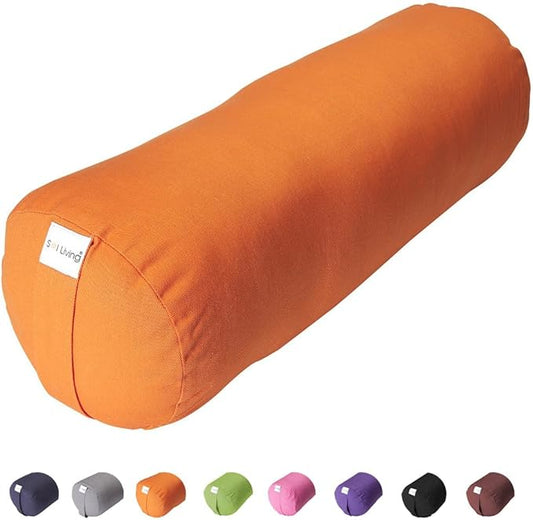 Sol Living Yoga Bolster Pillow for Restorative Yoga, 100% Cotton Meditation Cushion, Extra Firm Support Bolster for Yoga Body Pillow with Removable Washable Cover and Carry Handle