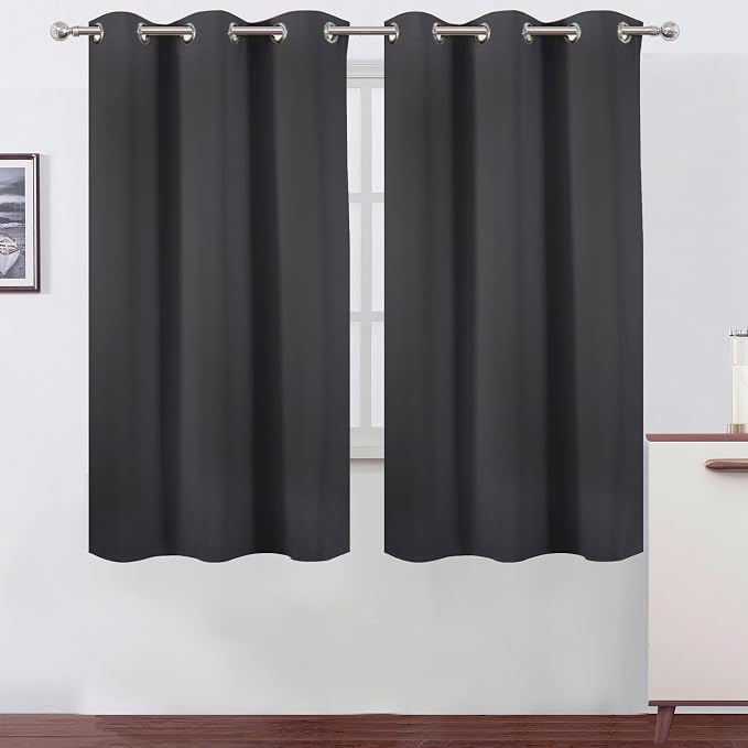 LEMOMO Blackout Curtains 42 x 63 inch/Dark Grey Curtains Set of 2 Panels/Thermal Insulated Room Darkening Bedroom Curtains