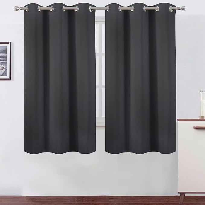 LEMOMO Dark Grey Blackout Curtains 34 x 63 Inch Length/Set of 2 Curtain Panels/Thermal Insulated Room Darkening Blackout Curtains for Bedroom