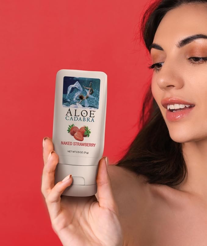 Aloe Cadabra Flavored Personal Lubricant & Vaginal Moisturizer, NSF Certified Organic Edible Aloe Lube for Men, Women & Couples, Non-Staining, pH Balanced, Toy Compatible (Strawberry, 2.5oz, 5 Pack)