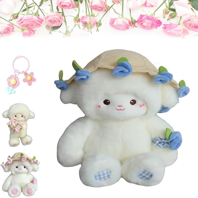 Baby Sheep Bouquet, 11.8IN Rose Baby Sheep Bouqet Plush Toy with Removable Hat Turn into a Bouquet, Hand-Flower Cute Sheeps Stuffed Lamb Plush Toy for Home Bedroom Decor, Holiday Birthday Gifts(#D)