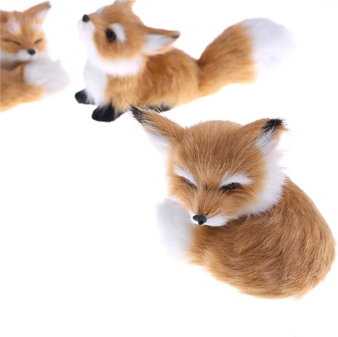 GUDVES Simulation Brown Fox Toy Furs Squatting Fox Model Home Decoration Animals World with Static Action Figures (Fox Toy)