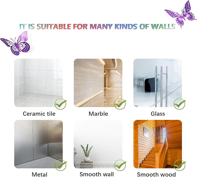 SAOROPEB 3D Butterfly Wall Decor 48 Pcs Purple Butterfly Decorations | 4 Styles 3 Sizes, Birthday Decorations Butterfly Party Decorations Cake Decorations, Removable Stickers