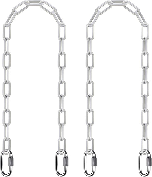 SELEWARE 2 Pack 60 Inch Hanging Swing Chain with 4 Carabiners, 1000LB Capacity Plastic Coated Hanging Chains, Hammock Hardware Kit for Swing, Hanging Chair, Punching Bags, Indoor Outdoor Gym (White)