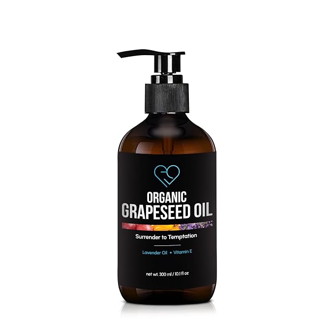 Organic Grapeseed Massage Oil with Lavender & Vitamin E – Lightweight, Non-Greasy Body & Skin Oil for Massage, Aromatherapy & Moisturizing – 10.1 fl oz (300 ml)
