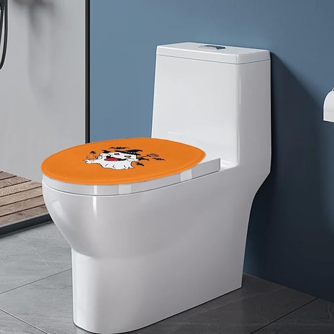 Halloween Ghost Toilet Seat Cover, Flannel Soft DustProof Toilet Lid Cover, Fits Most Most Round, Elongated and Oblong Toilet Lid Cover
