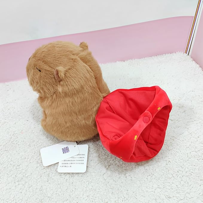 JPORSHU Capybara Plush Toy， 14inch Capybara Plush with Strawberry Hat， Kawaii Capybara Stuffed Animal and Home Decor Gifts