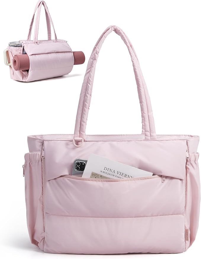 BAGSMART Yoga Pilates Tote Bag for Women with Knotted Handle, Gym Bag | 23L lightweight & waterproof shoulder sling bag, gym bag with yoga mat holder, for 15.6'' Laptop, ideal for work travel