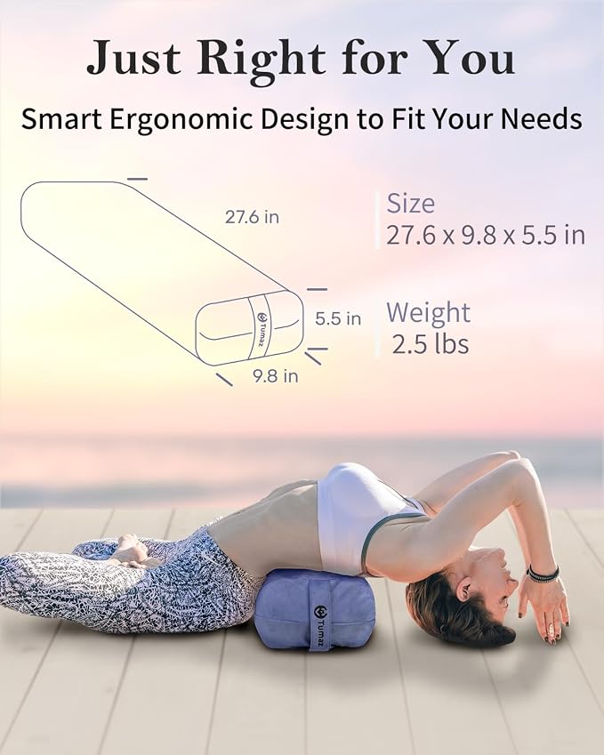 Tumaz Yoga Bolster Set - Rectangular Bolster Pillow for Restorative Yoga, Soft Meditation Pillow with Carry Handle and 8-Feet Strap, Machine Washable Cover
