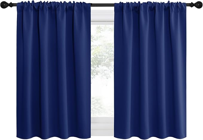 NICETOWN RV Blackout Curtains for Camper Windows, Navy Blue, 34" x 30", Set of 2, Kitchen Curtains, Short Blackout Drapes, Thermal Insulated Rod Pocket Window Treatment Draperies for Nursery
