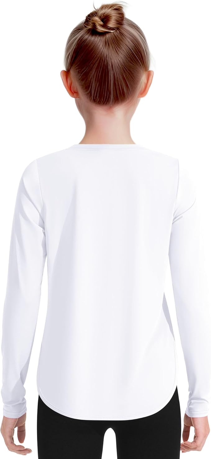 JOCMIC Girls Long Sleeve Shirts Kids Athletic Quick Dry UPF 50+ Sun Shirt Basic Tees for Gym Yoga Tops