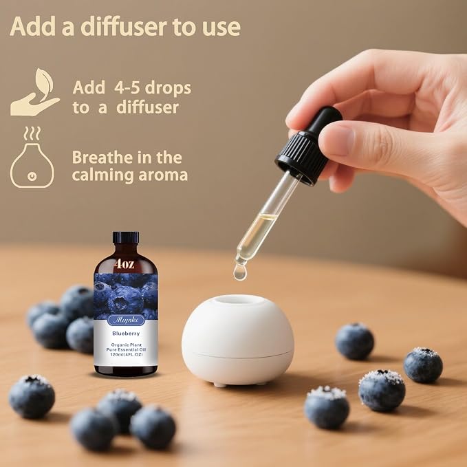 Blueberry Essential Oil-4.33 fl oz for Diffuser, Massage, Skin Care, DIY Soap, Candle, Meditation, Yoga, Relaxation, Gift Ready