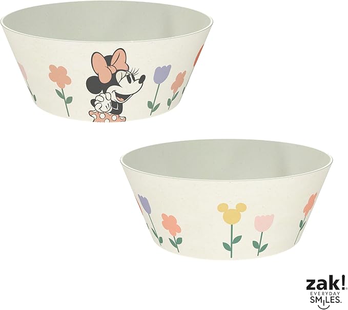 Zak Designs Disney Kids Dinnerware Set 3 Pieces, Durable and Sustainable Melamine Bamboo Plate, Bowl, and Tumbler are Perfect For Dinner Time With Family (Minnie Mouse)